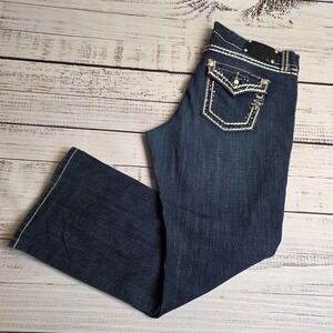 Seven 7 Jeans Bootcut Women's 16 Western Thick Stitch Cowgirl Dark‎ Wash 38x29.5